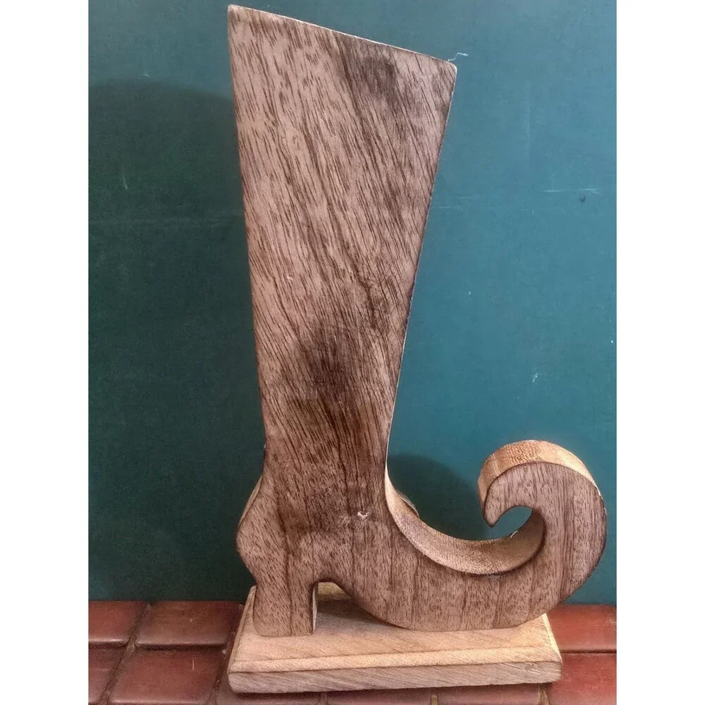 Gothic Witch Boot Halloween Wooden Decor Striped w/ Metal Bat 10.5